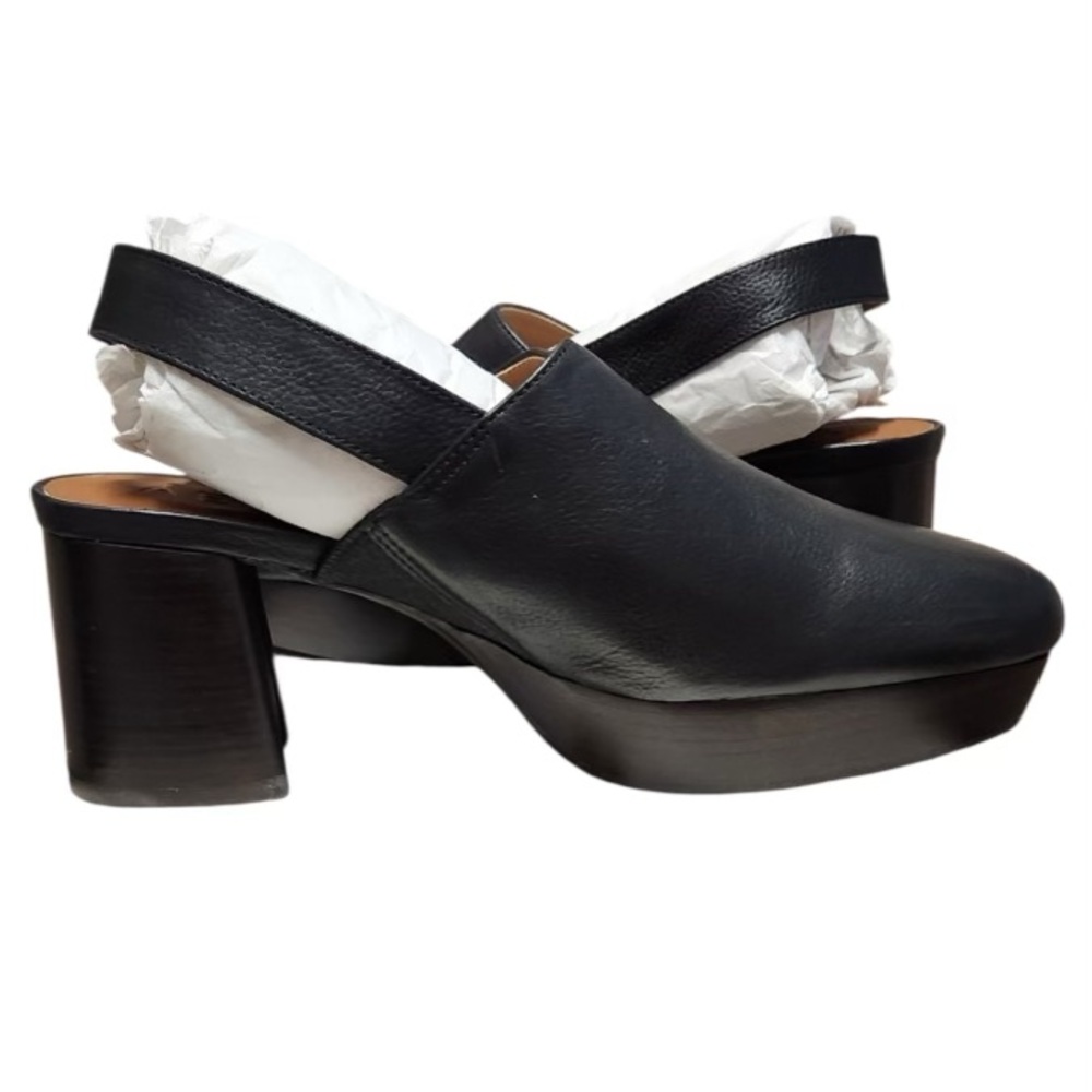 AEROSOLES Black Leather Slingback Platform Mules with Gold Buckle - Picture 4 of 14
